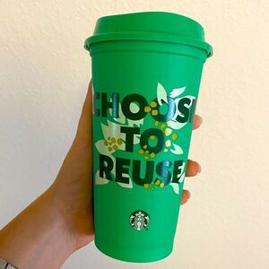 Starbucks Green Reusable Hot Drinking Cup Choose to Reuse Earth Green